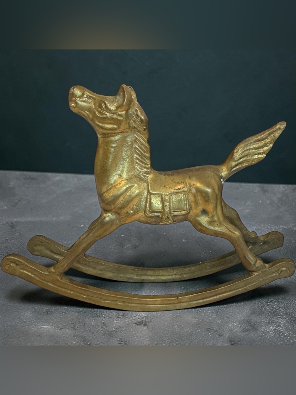 Gold-Tone Rocking Horse Sculpture - Home Art Accent
